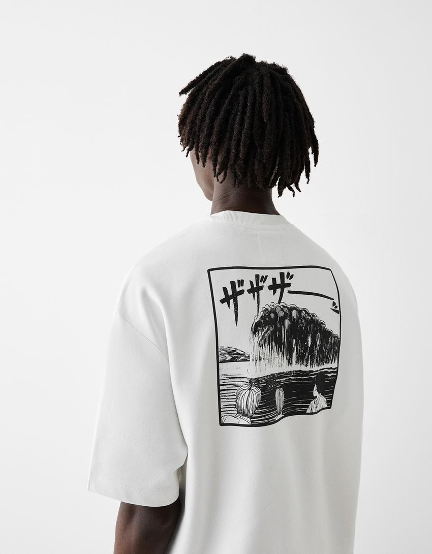 تيشرت ناعم بأكمام قصيرة وتطريز Junji Ito Collection-أبيض-2