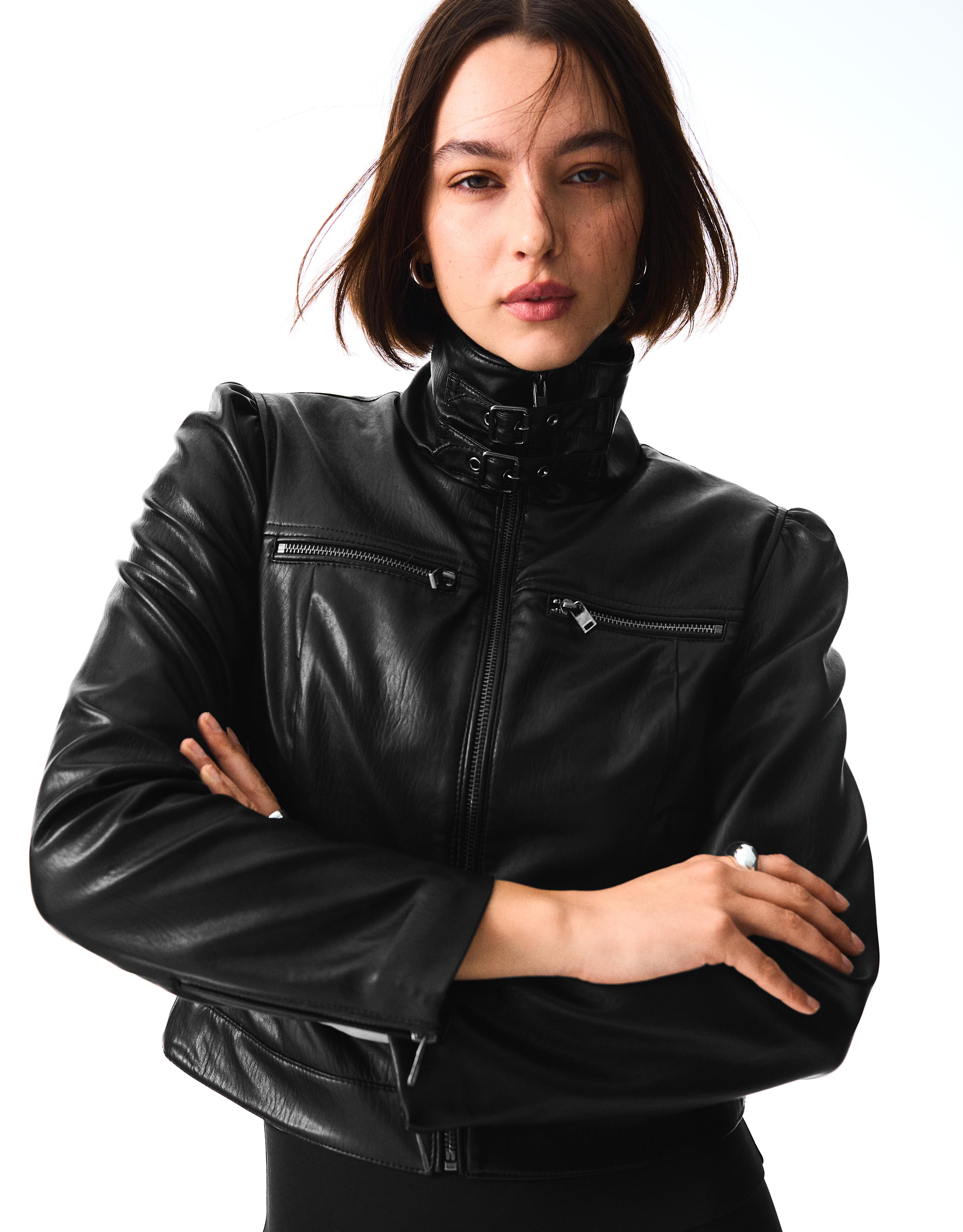 Leather effect jacket with buckles — Black