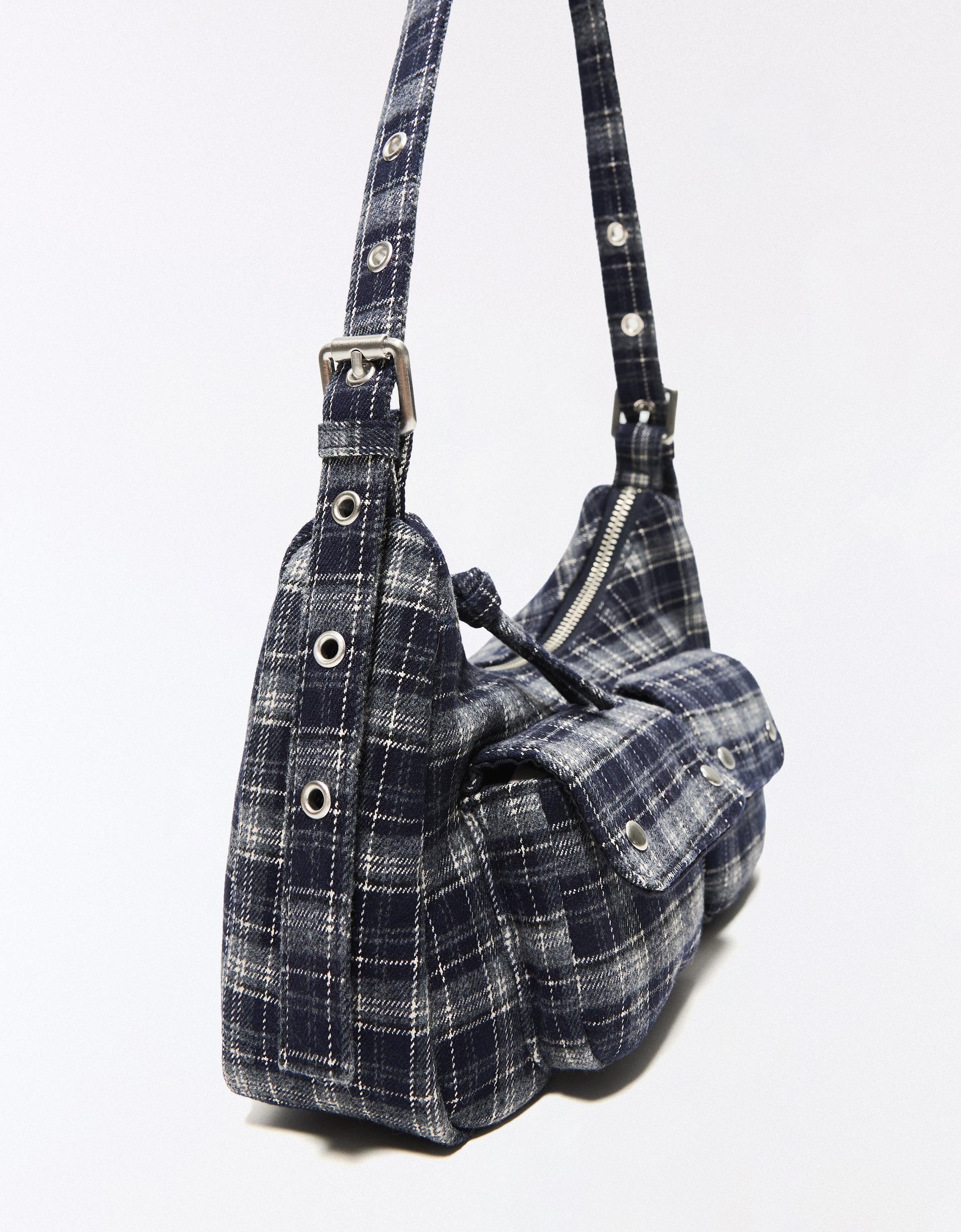 Multi-pocket checked bag — Navy