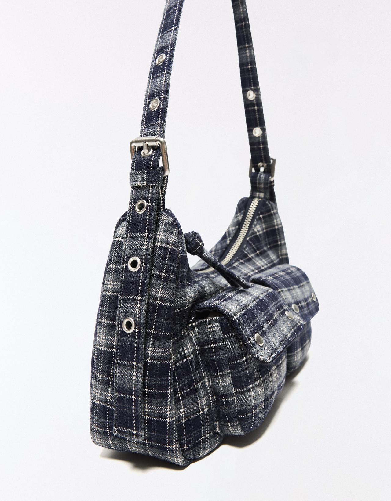 Multi-pocket checked bag — Navy