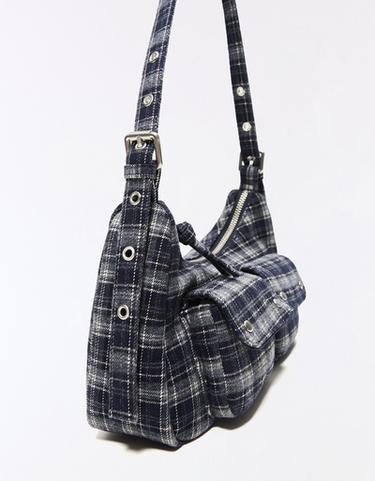 Multi-pocket checked bag — Navy 3