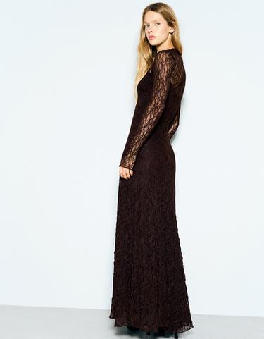 Long sleeve lace maxi dress — Brown 2