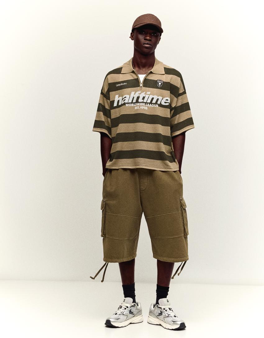 Polo manches courtes mesh à glissière-Kaki