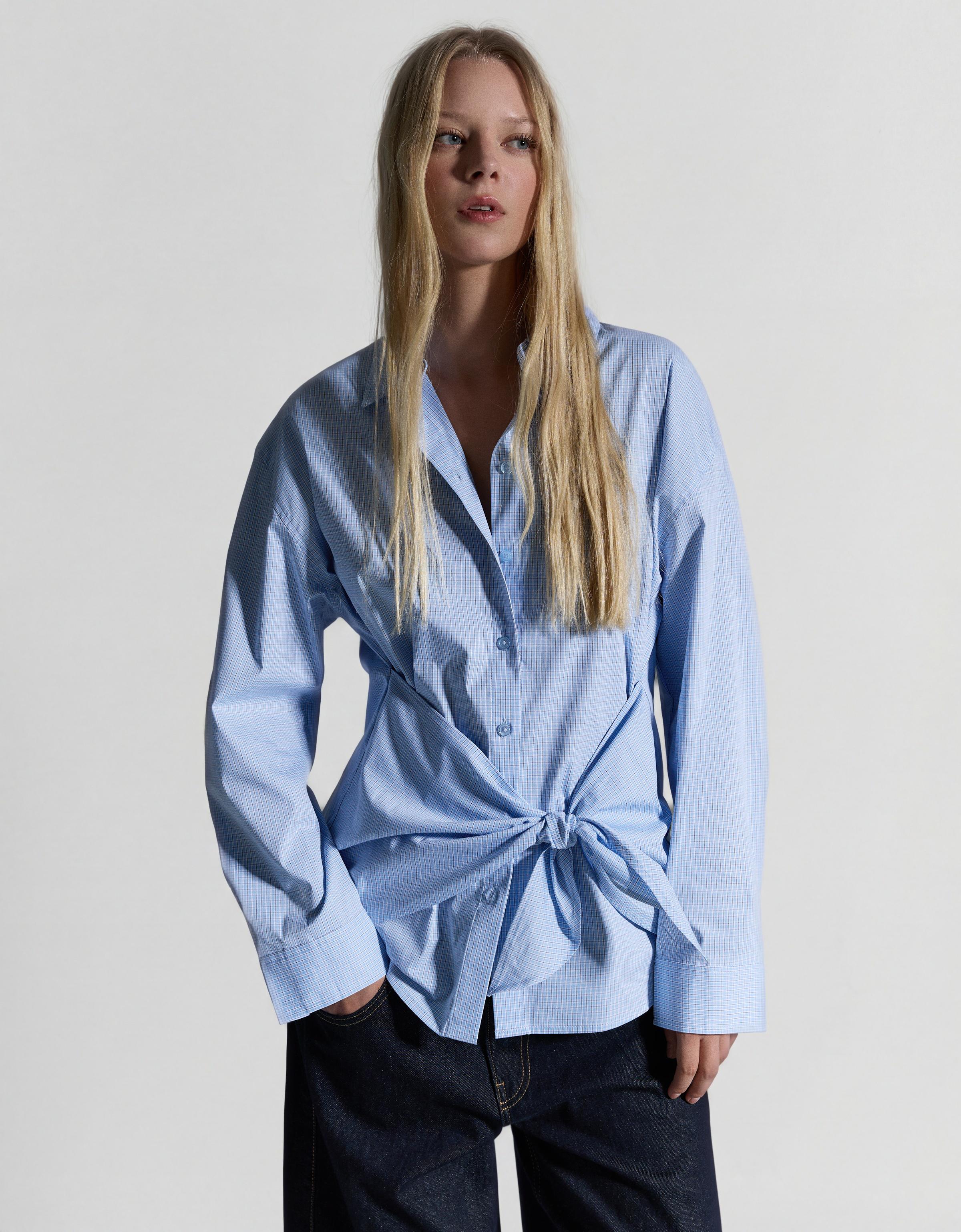 Oversize poplin shirt with bow