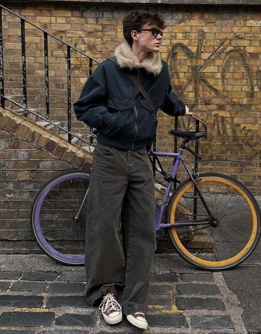 Jacke mit Kunstfellkragen-Marinenblau