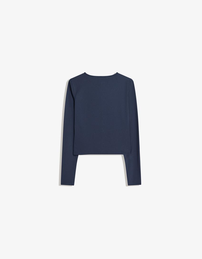 Long sleeve T-shirt with buttons-Navy-4