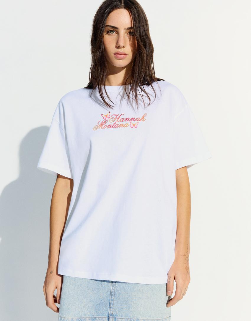 T-shirt Hannah Montana manches courtes imprimé-Blanc cassé