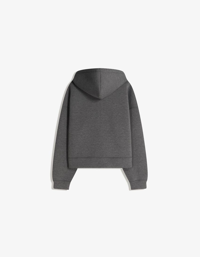 Fermuarlı oversize sentetik kauçuk kumaş sweatshirt-Gri