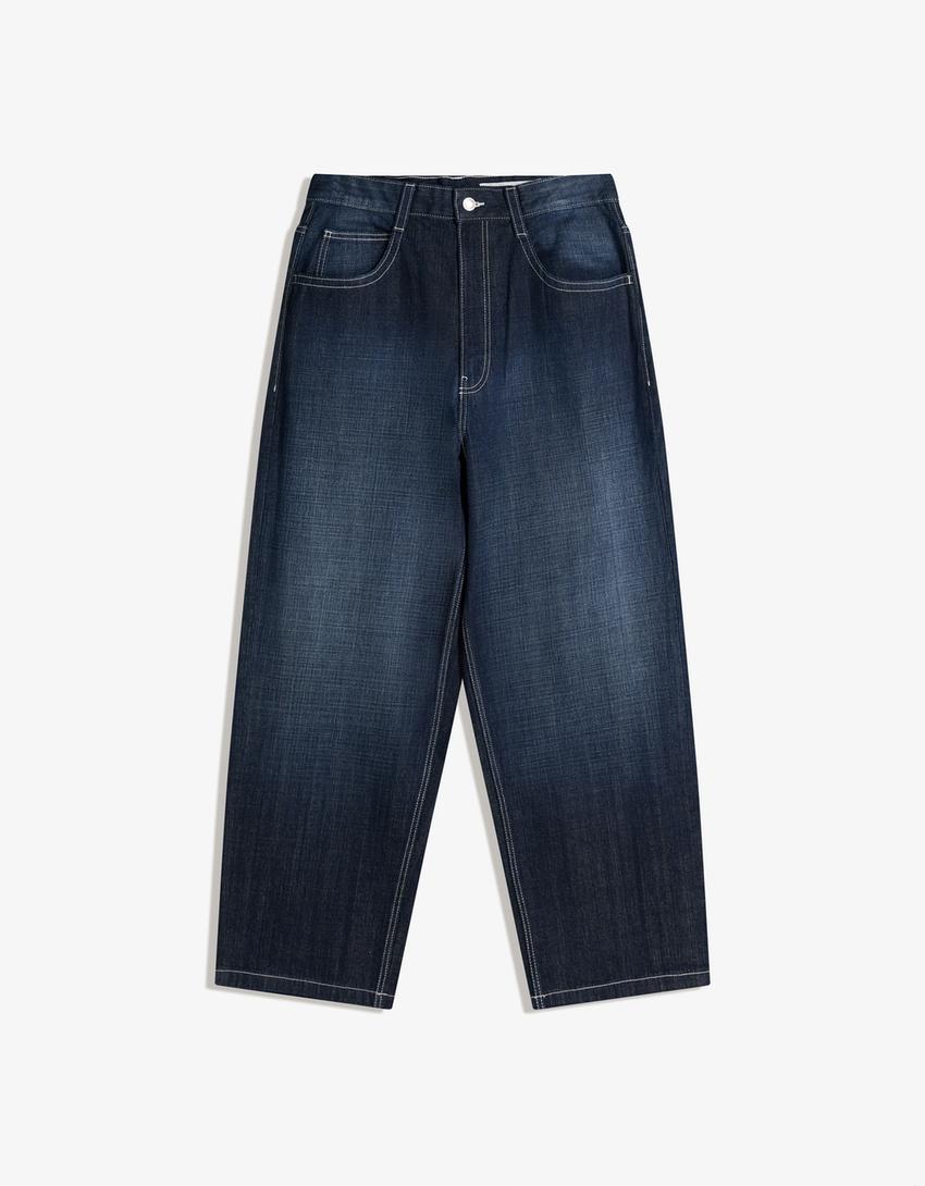 Superbaggy-Jeans mit Nieten-Patch-Marinenblau