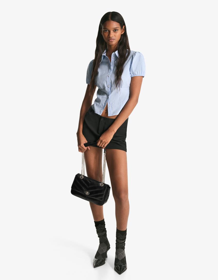 Quilted leather effect shoulder bag-Black