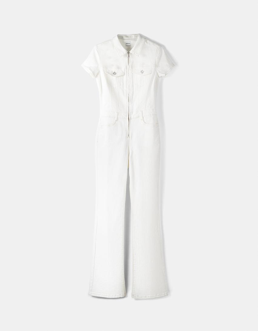 أفرول دنيم بأكمام قصيرة-كريمي-4