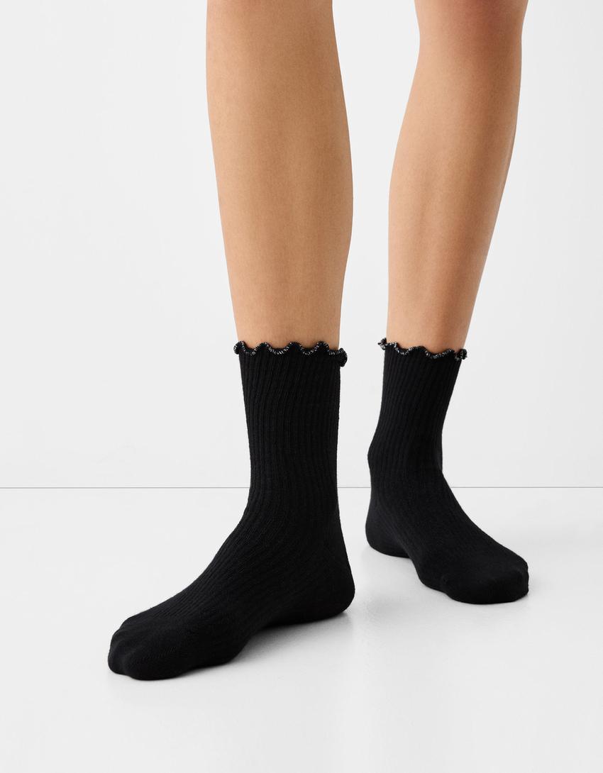 3’lü parıltılı çorap paketi-Beyaz-3