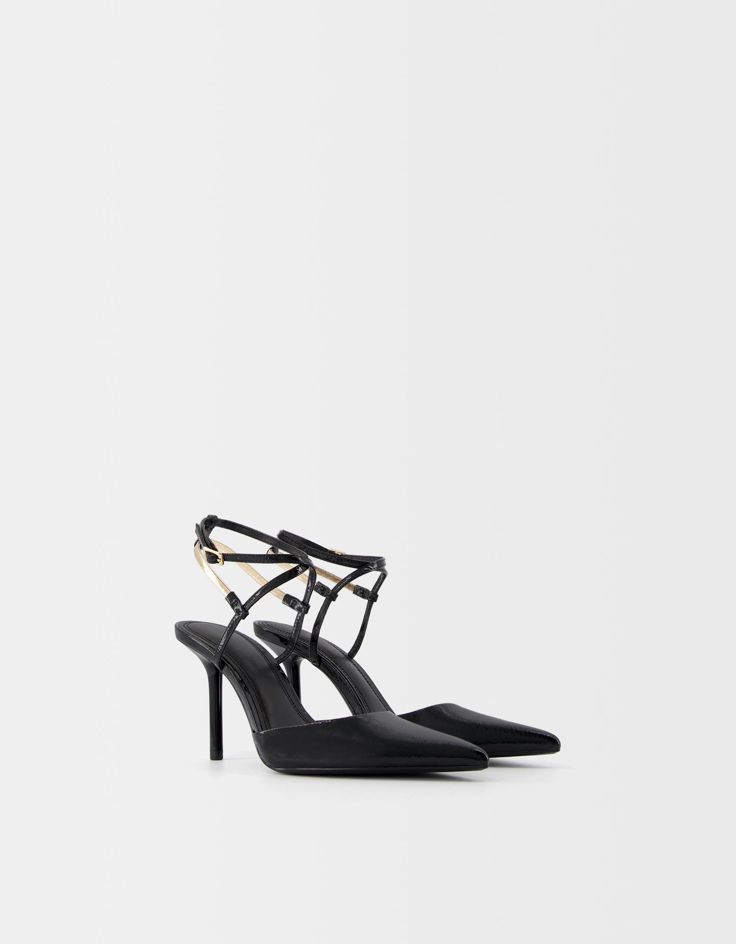 Bershka Zapato Tacón Detalle Cadena Mujer 37 Negro