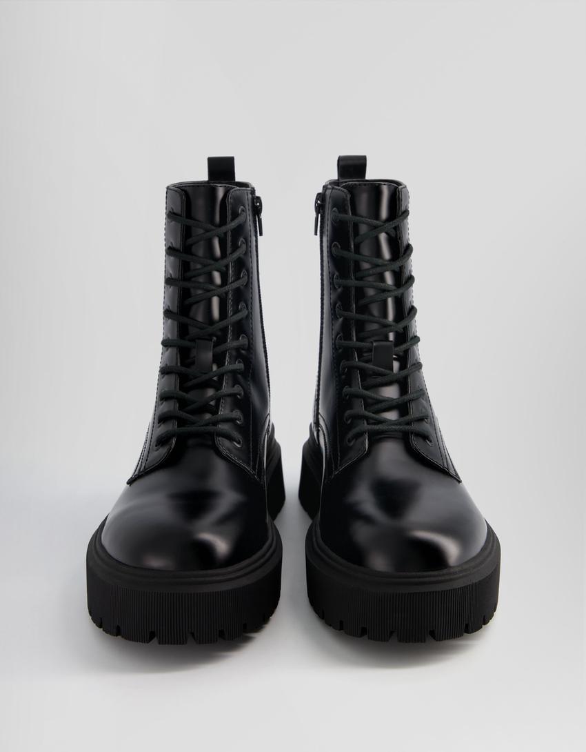 Bottines à lacets semelle crantée homme-Noir-3