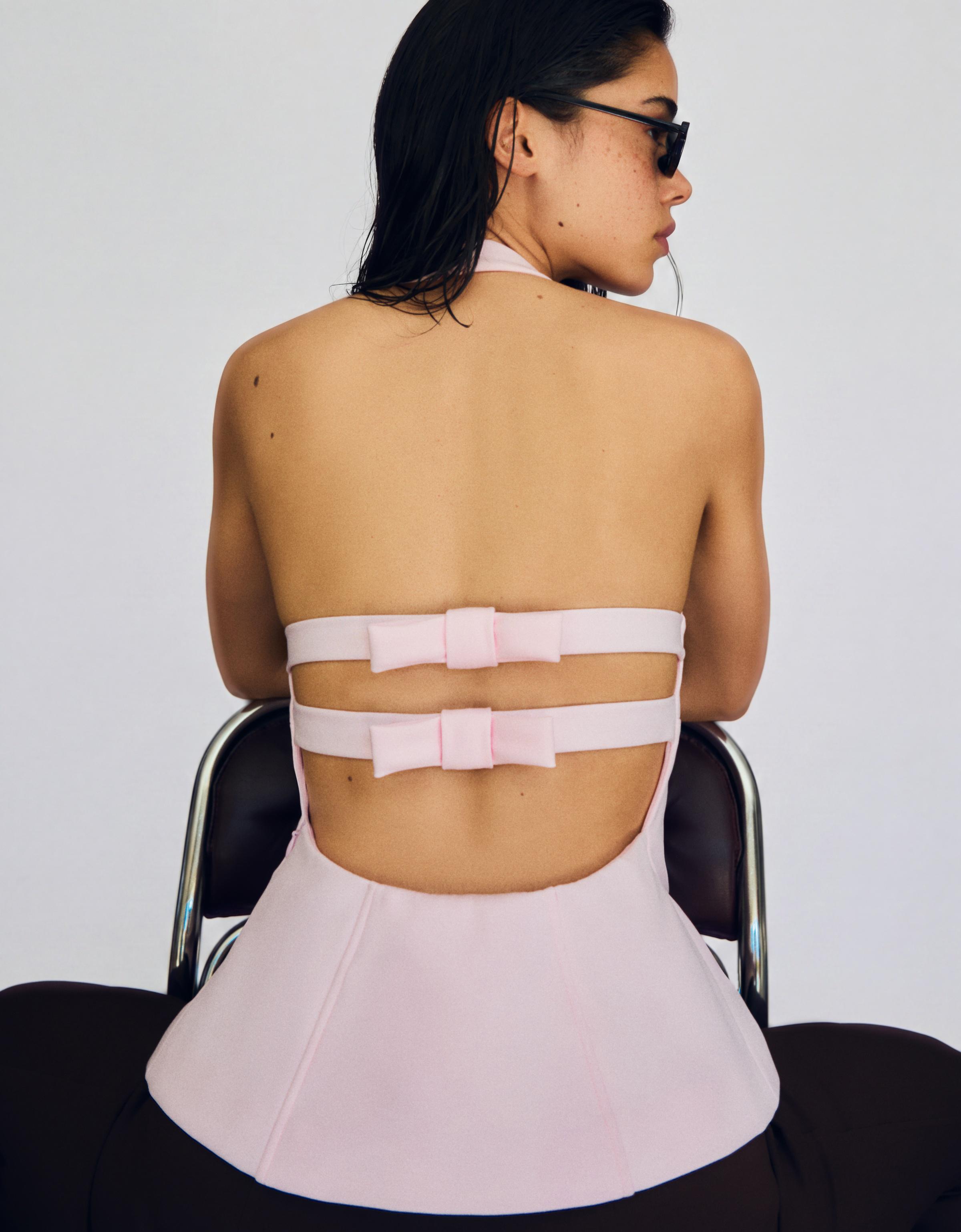 Structured halter top with ties — Pink