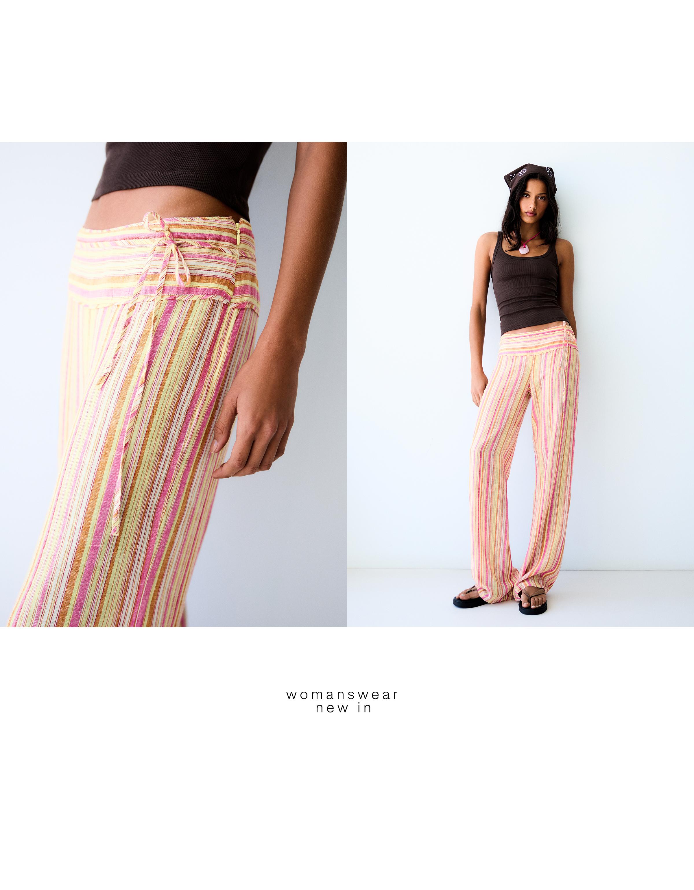 Striped trousers with linen — Yellow