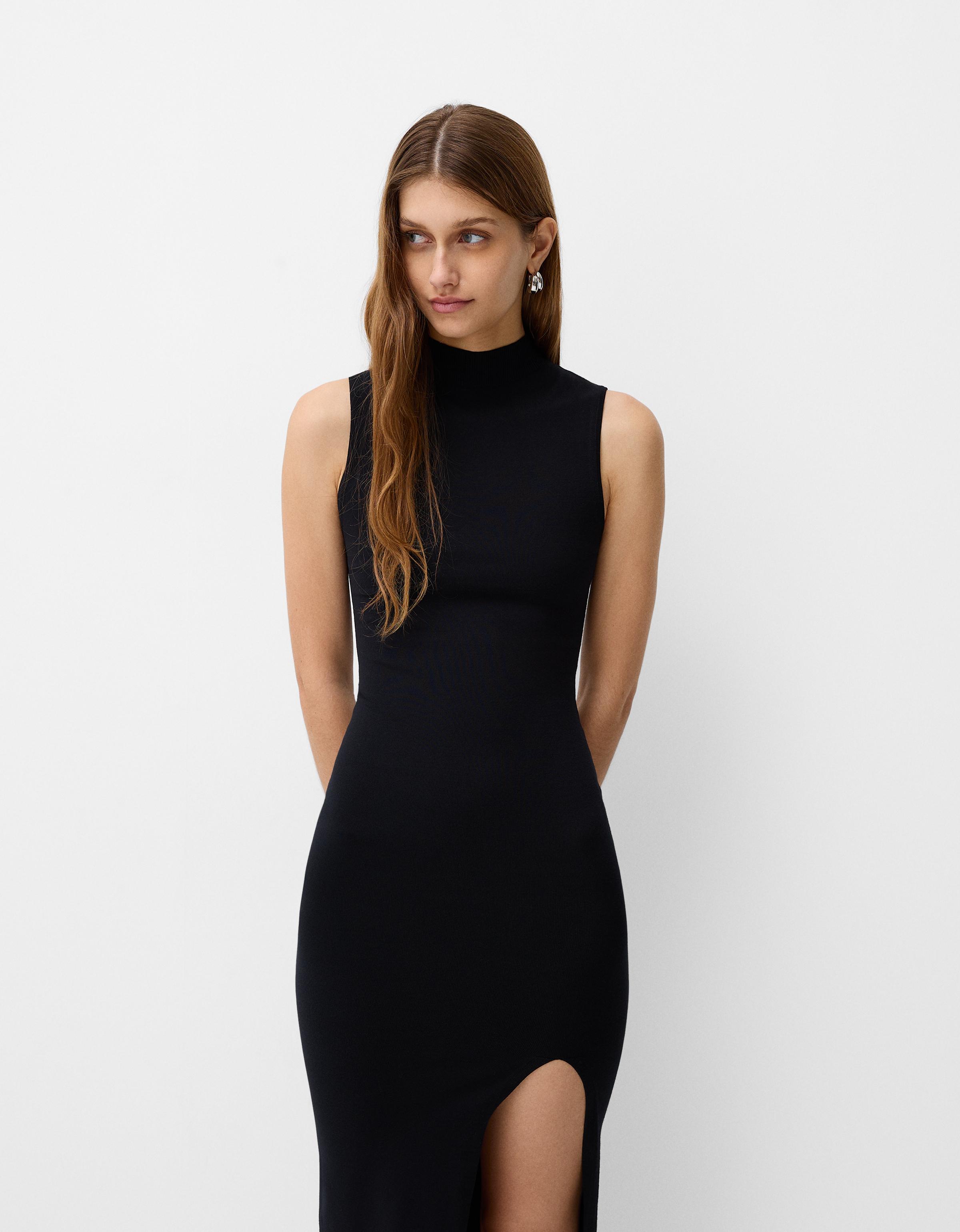 Bershka Midikleid Mit Rollkragen Damen Xs Schwarz