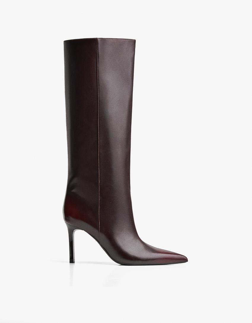 Wide-leg high-heel boots-Maroon-0