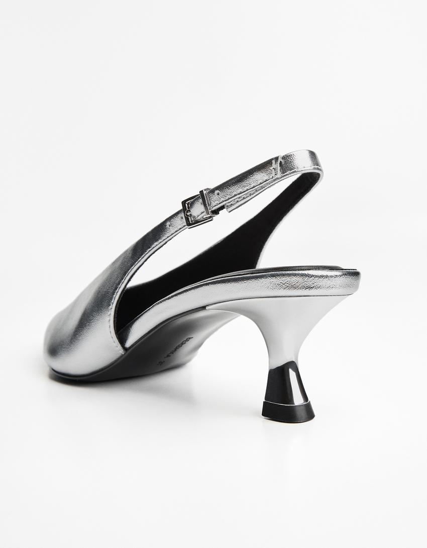 Kitten heel slingback shoes-SILVER