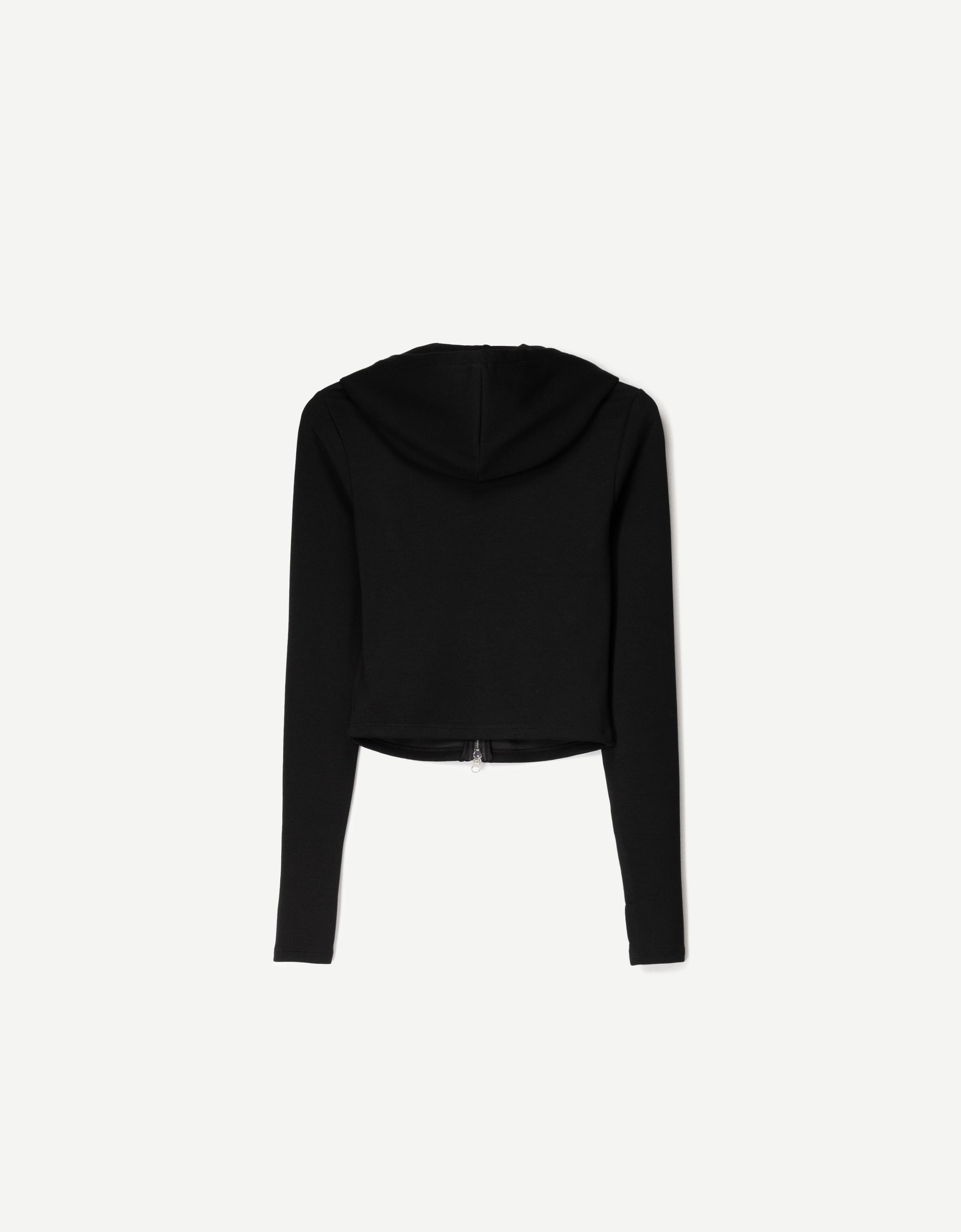 Soft zip-up modal hoodie — Black