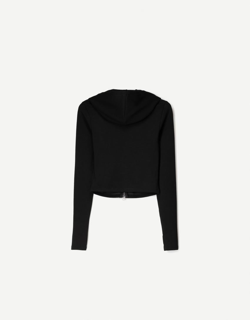 Sweat zippé à capuche en modal doux-Noir