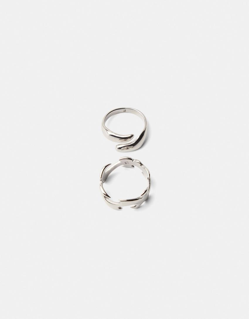 Pack 2 bagues acier inoxydable-Argent-4