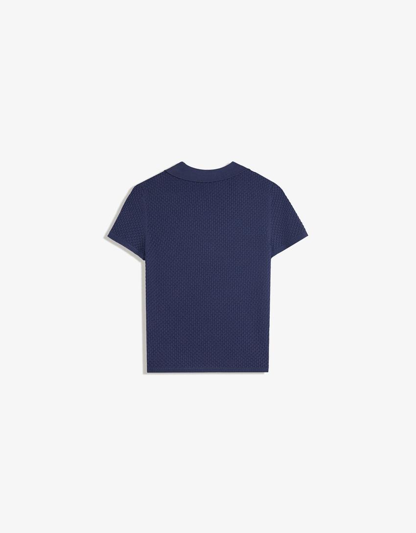 Kurzarm-Polo-Shirt mit Struktur-Blau-4