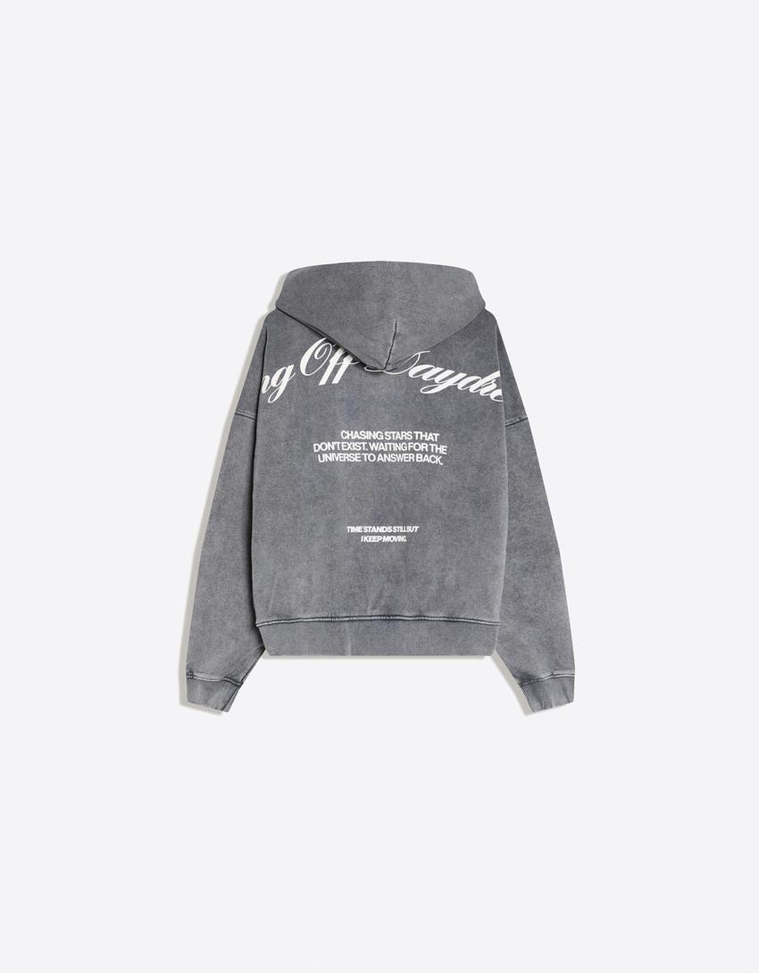 Baskılı kapüşonlu sweatshirt-Koyu gri