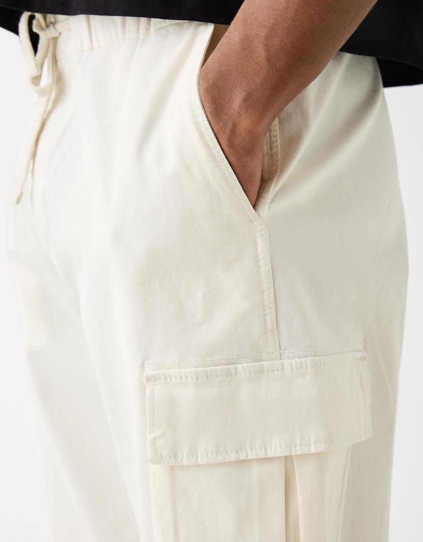 Cotton cargo trousers-Off white-5