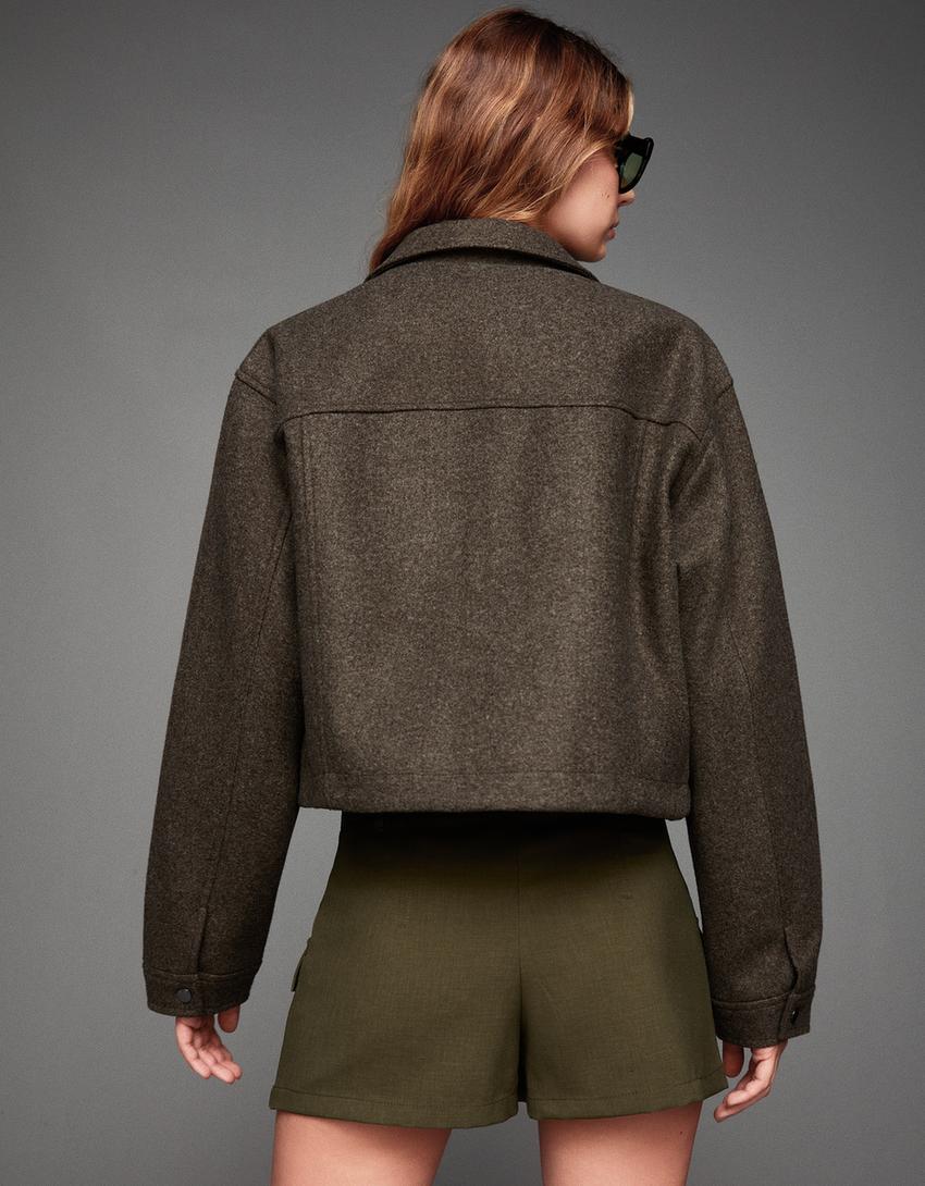 Soft felt texture jacket-Brown