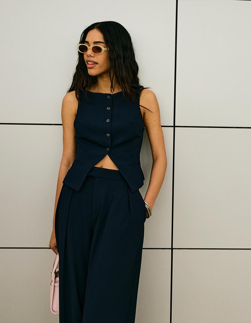Tailored fit vest and trousers set-Navy-2