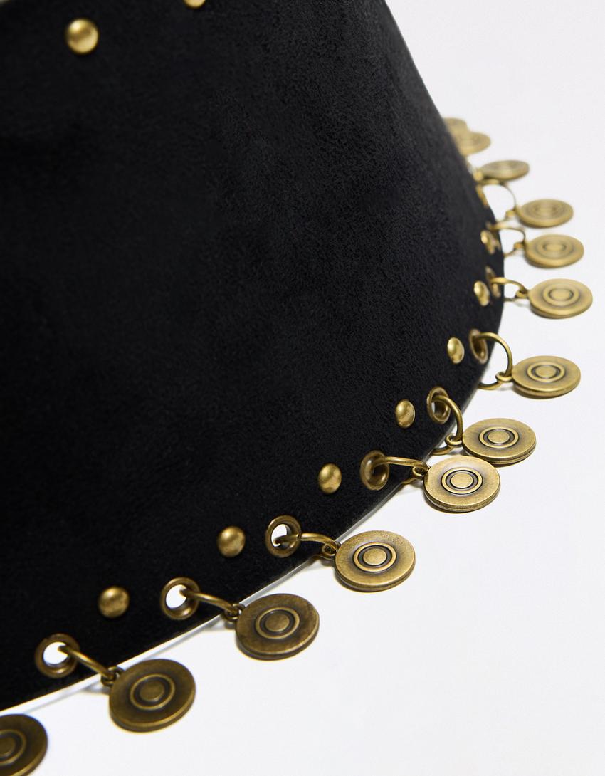 Faux leather fringe belt-Black