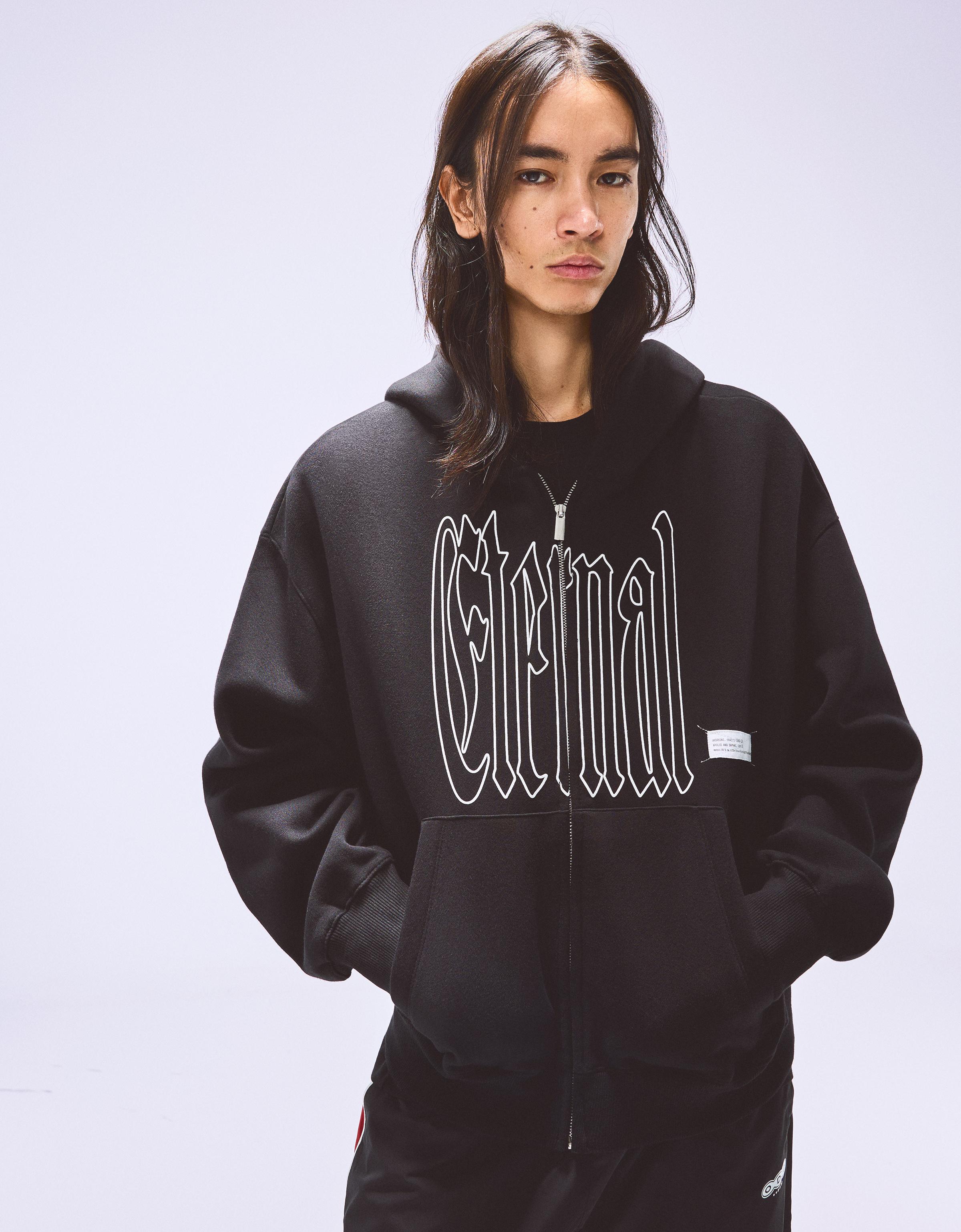 Bershka Sweatshirt Mit Reißverschluss Und Apollo-Und-Daphne-Print Herren Xl Schwarz