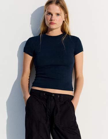 Round neck short sleeve T-shirt — Navy 4