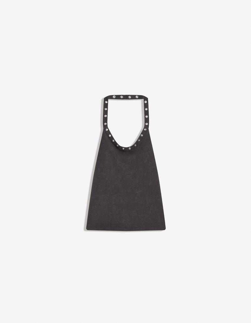 Halter top with eyelets-Dark grey