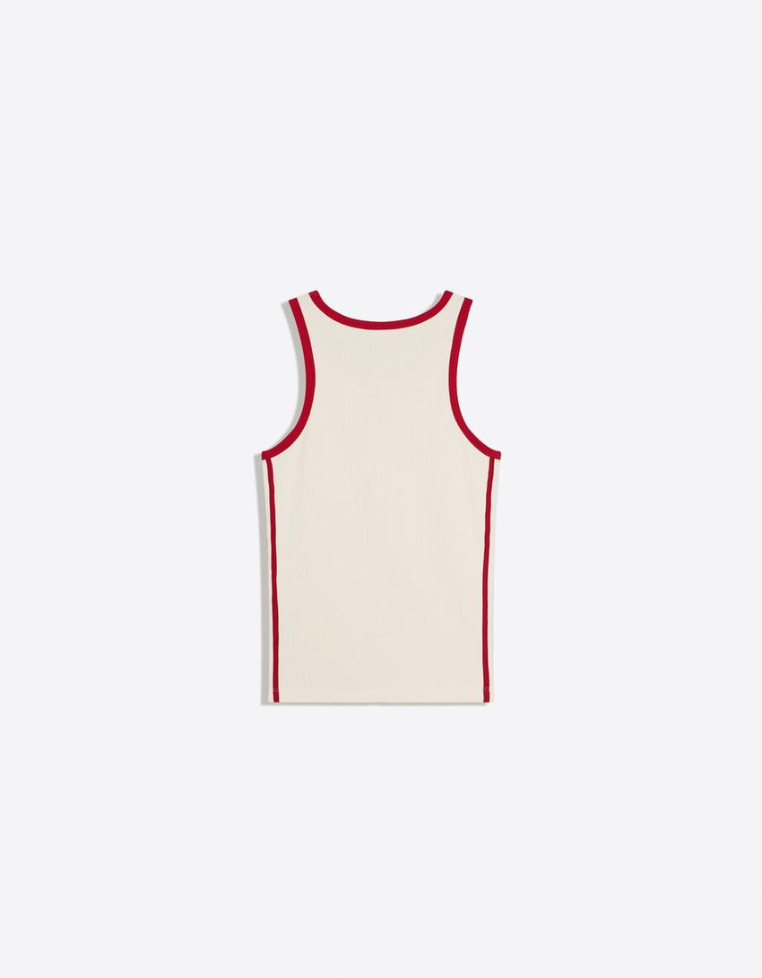 Contrast retro ribbed strappy T-shirt-Off white