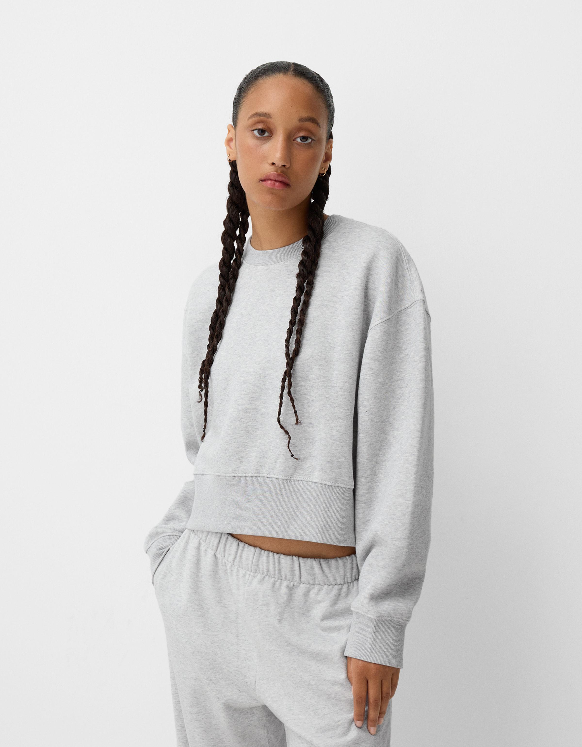 Bershka Basic-Sweatshirt Damen Xs Grau