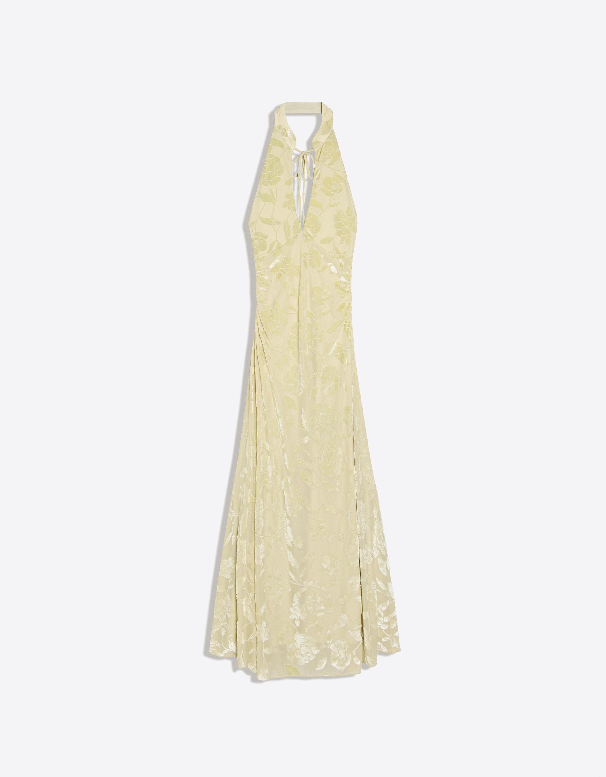 Flocked tulle halter midi dress — Green