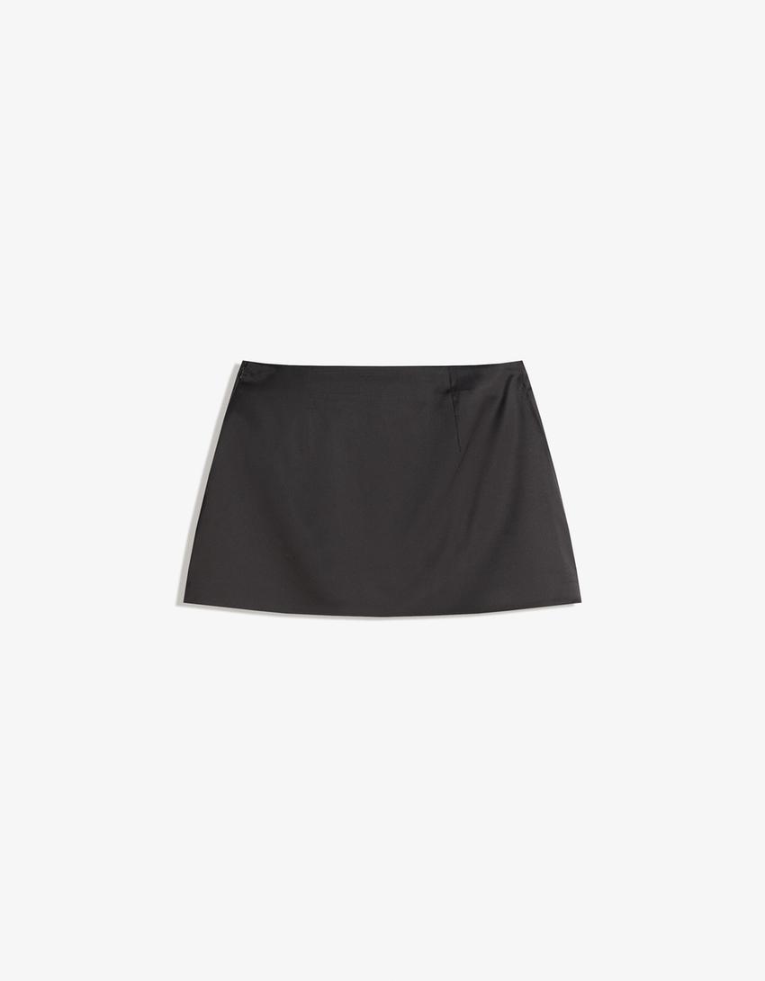 Falda mini satén flor-Negro