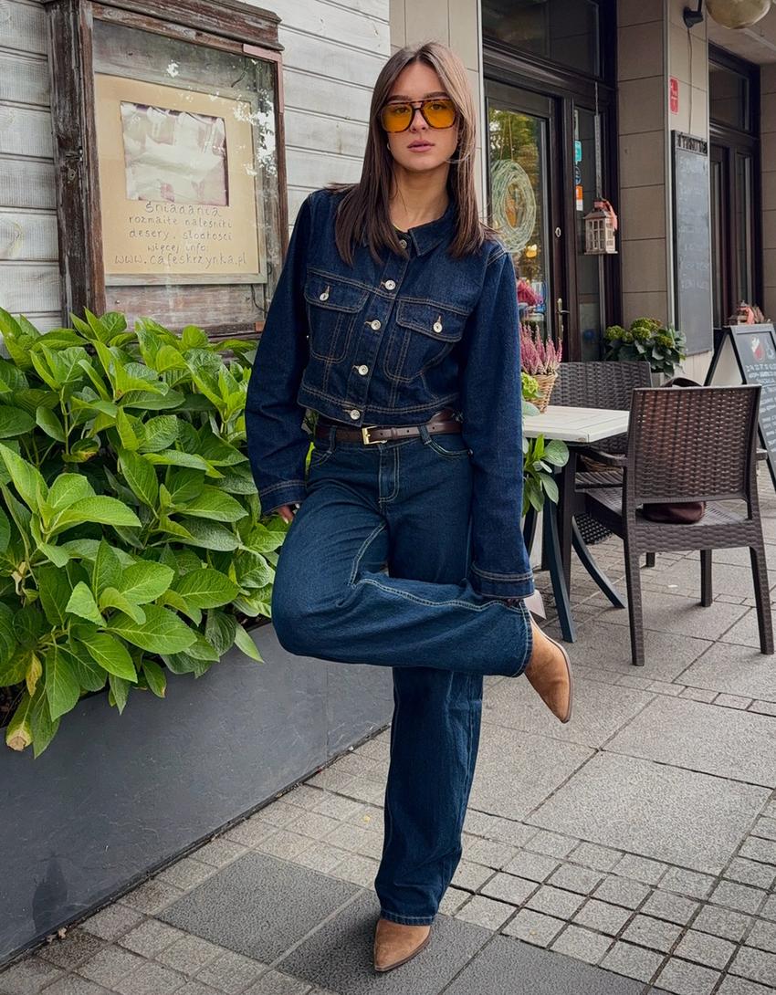 Veste en jean courte-Marine