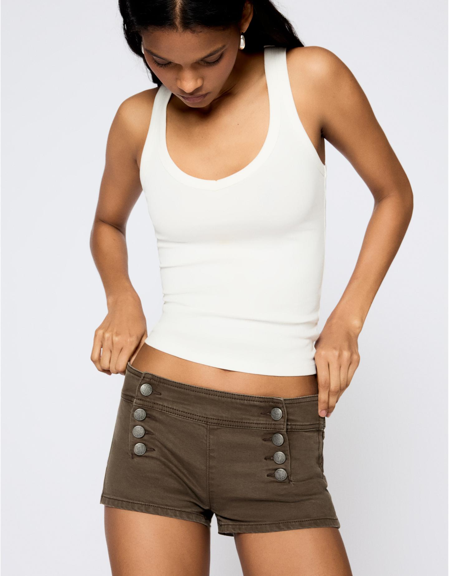 Bershka Shorts Mini Botones Mujer Visón