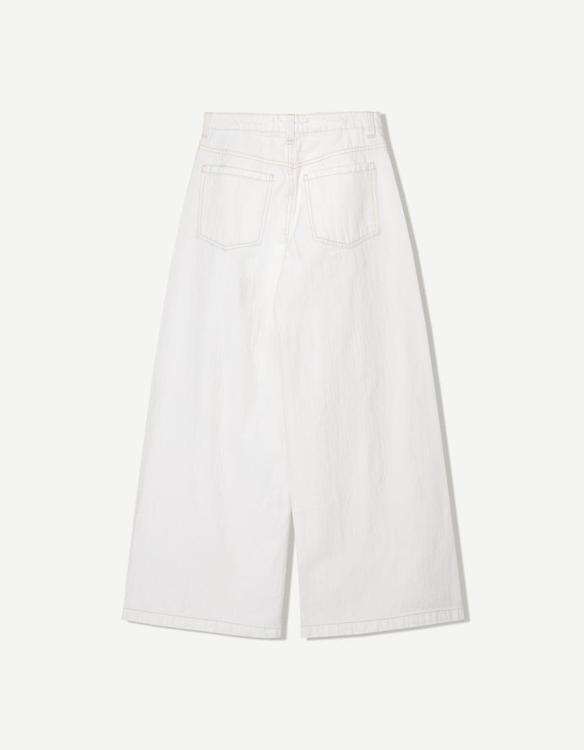 Pantaloni wide leg-Avorio-4