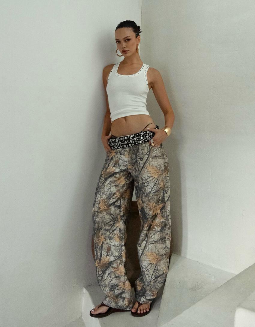 Pantalon barrel fit imprimé-Marron-0