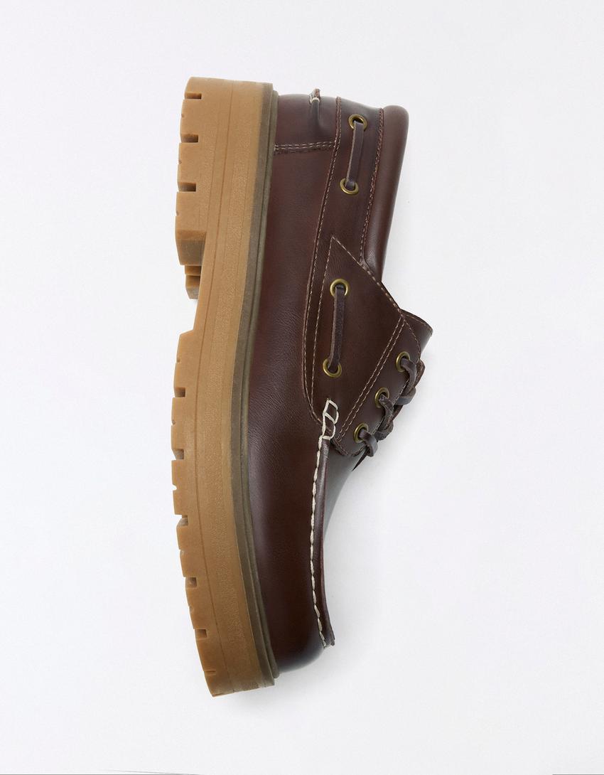 Chaussures bateau semelle épaisse-Marron