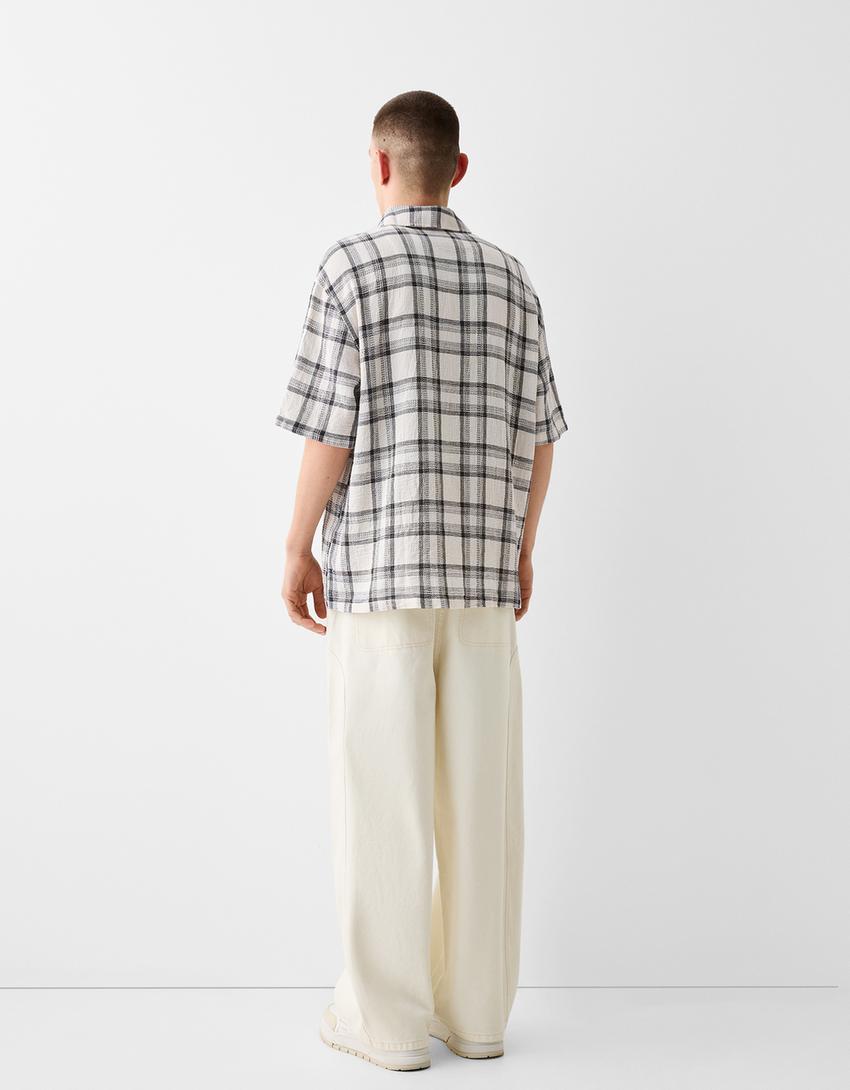 Chemise manches courtes rustique carreaux-Gris-1