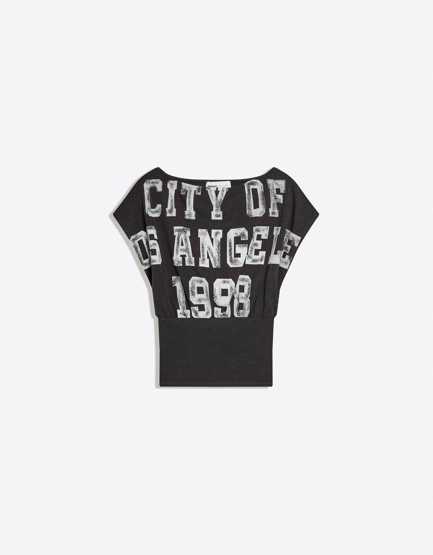 Asymmetrisches T-Shirt mit Print-Dunkelgrau