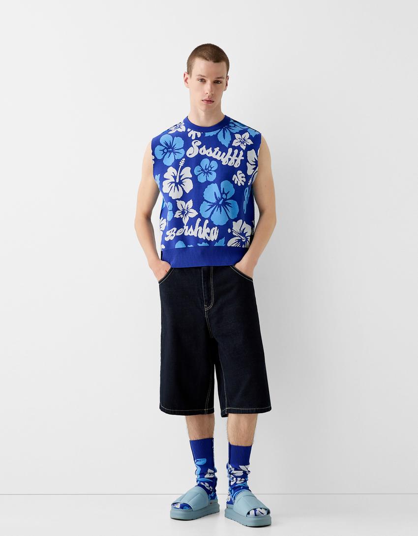 Gilet sans manches BERSSSHKA X SSSTUFFF amovible fleurs-Bleu-3