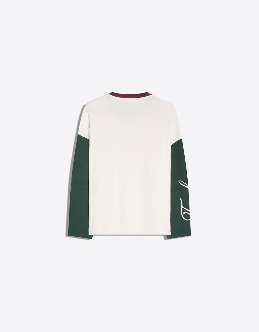 T-shirt met lange mouw en contrasterende print-Groen