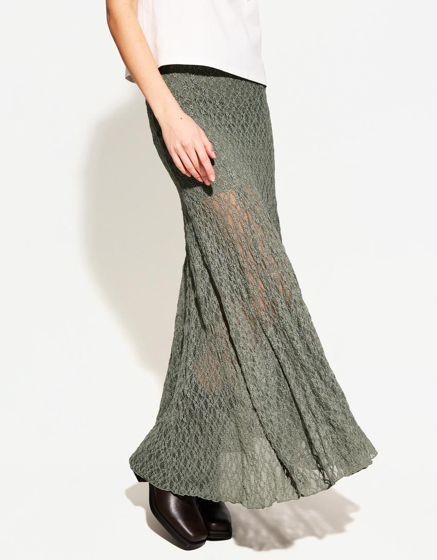 Csipke midiszoknya-Khaki-1
