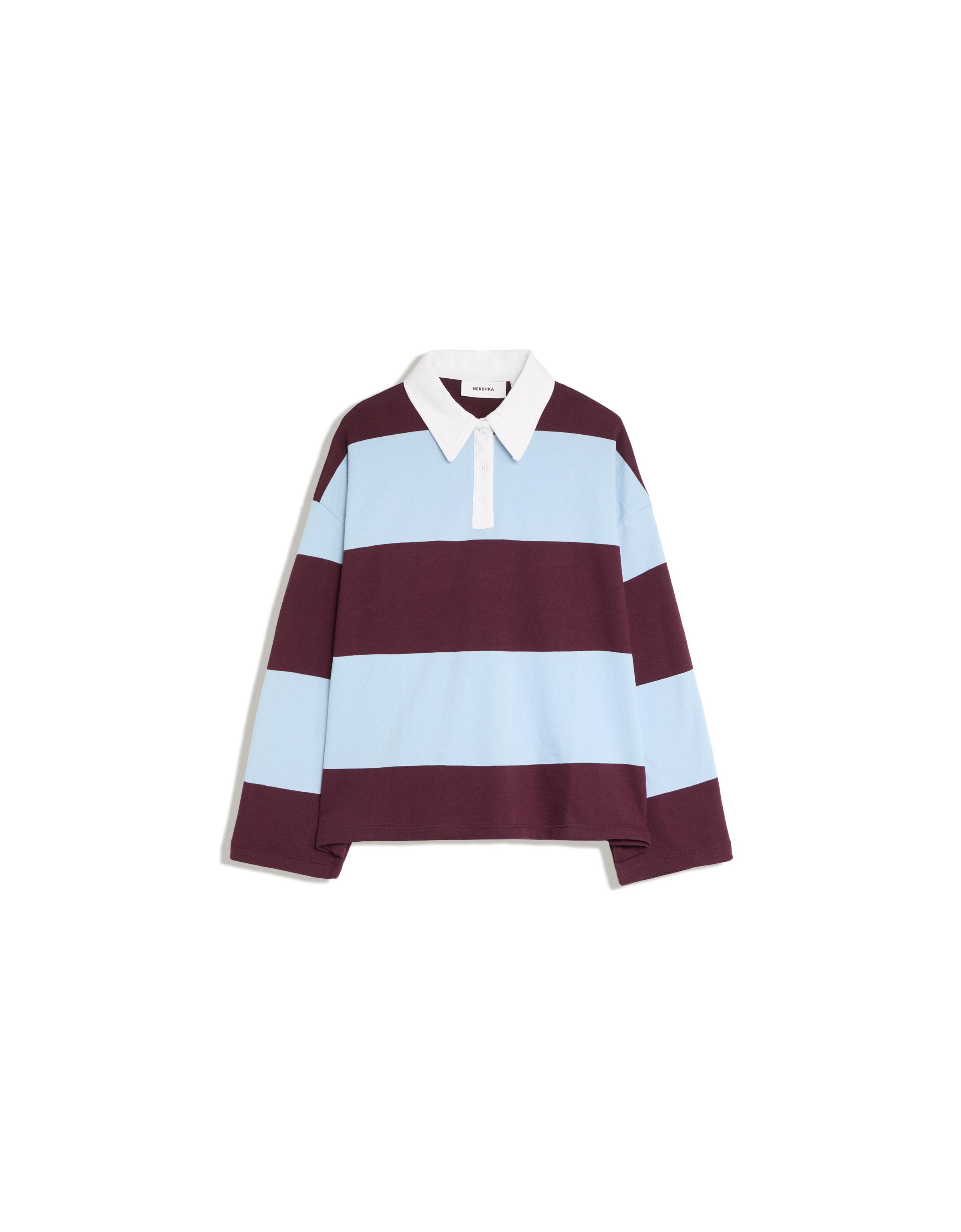 Long sleeve striped polo shirt — Burgundy